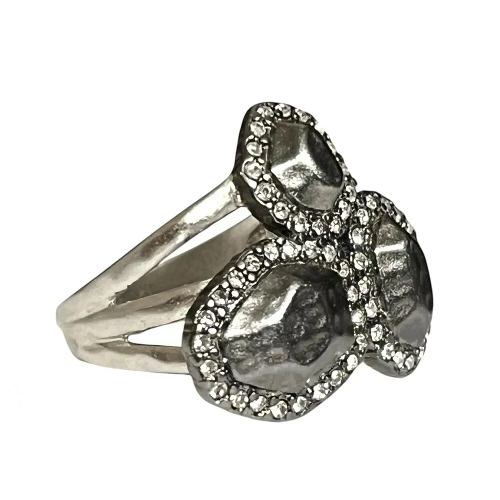 Lia Sophia Ring Milano Hammered Hematite Crystal Accents Silver Tone Size 6